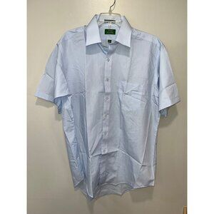 Sears Mens Store Light Blue Short Sleeve Dress Shirt 16.5 Cotton Blend Button-Up